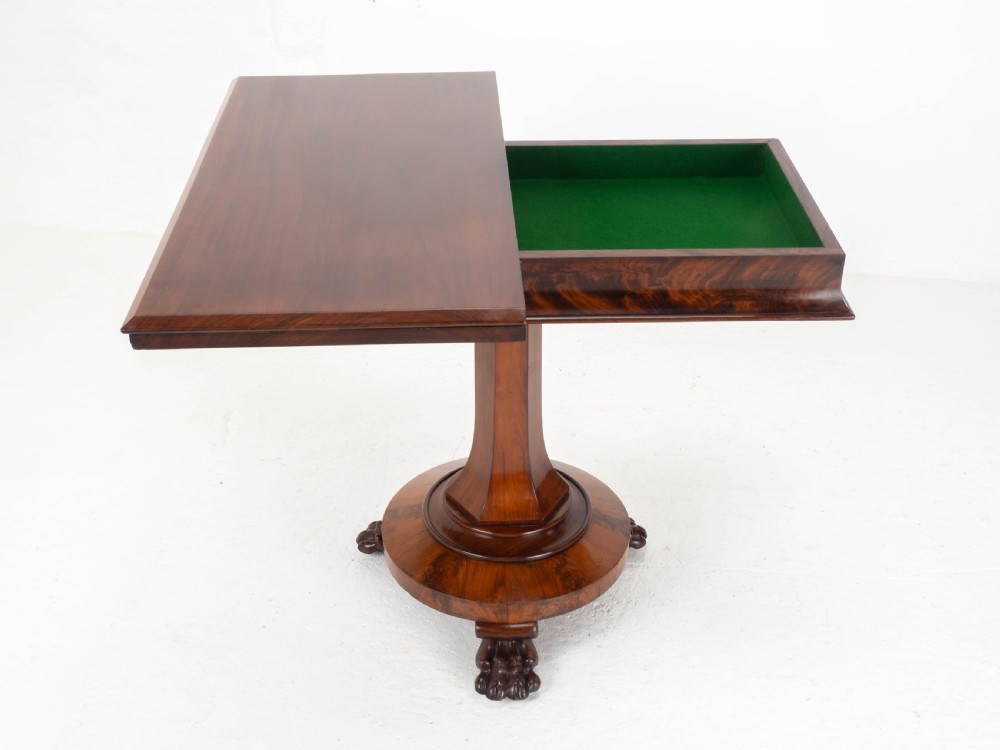 William IV Flame Mahogany Pedestal Console Fold-Over Tea Table Claw Feet C1835 View XIV