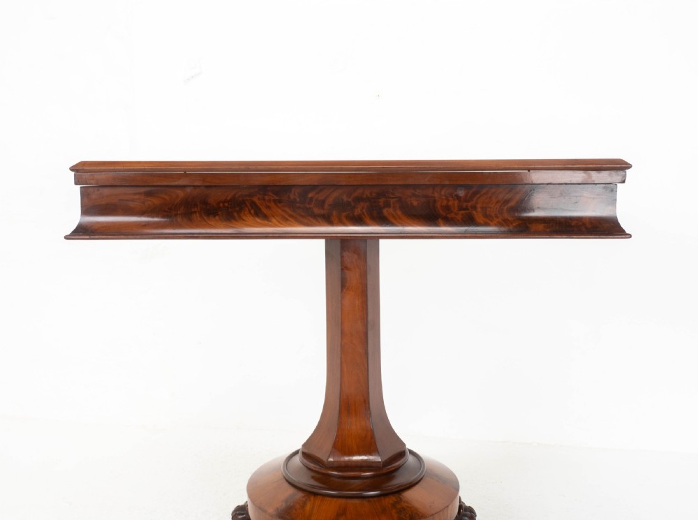 William IV Flame Mahogany Pedestal Console Fold-Over Tea Table Claw Feet C1835 View XVI