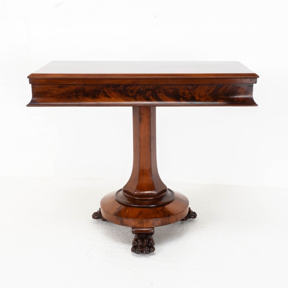 William IV Flame Mahogany Pedestal Console Fold-Over Tea Table Claw Feet C1835 View XIX
