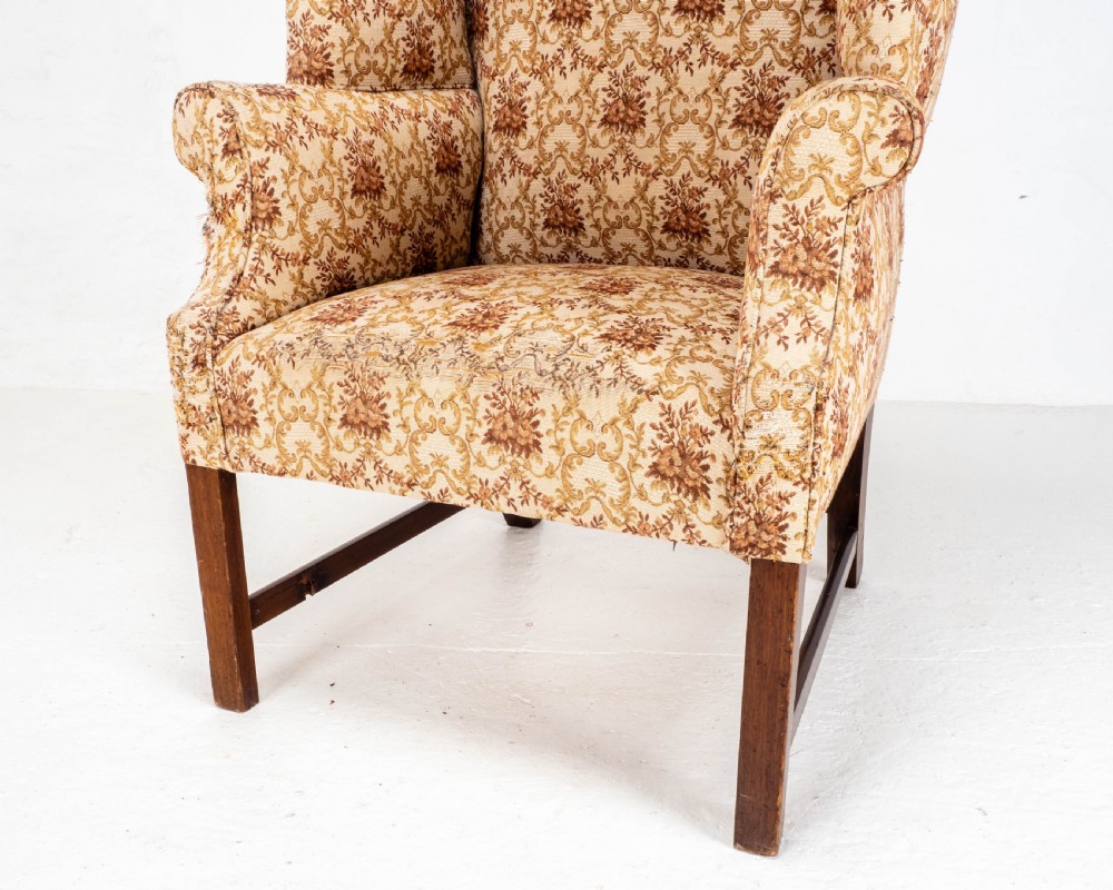 Georgian Elm & Mahogany Wing Back Armchair C18th (George III) View XII