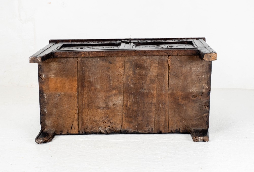Late C17th Carolean Small Dark Oak Panelled Coffer (Charles II, Jacobean) View V