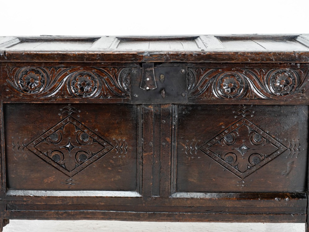Late C17th Carolean Small Dark Oak Panelled Coffer (Charles II, Jacobean) View VI