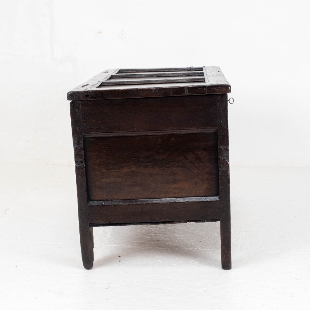 Late C17th Carolean Small Dark Oak Panelled Coffer (Charles II, Jacobean) View VII