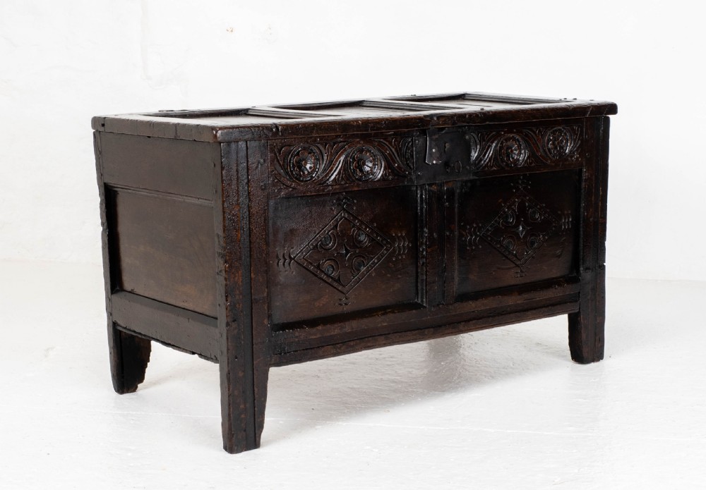 Late C17th Carolean Small Dark Oak Panelled Coffer (Charles II, Jacobean) View VIII