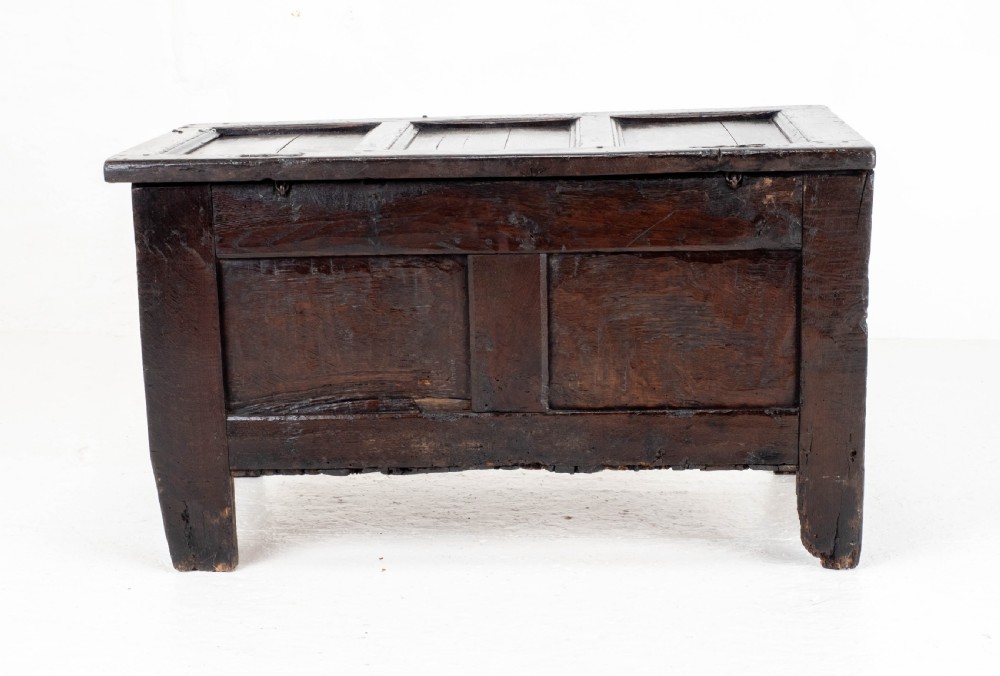 Late C17th Carolean Small Dark Oak Panelled Coffer (Charles II, Jacobean) View IX