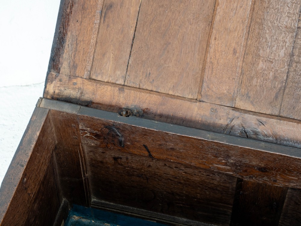 Late C17th Carolean Small Dark Oak Panelled Coffer (Charles II, Jacobean) View XVIII