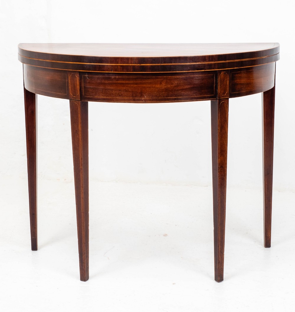 George III Demi-Lune Mahogany Inlaid Console Card/Games Table