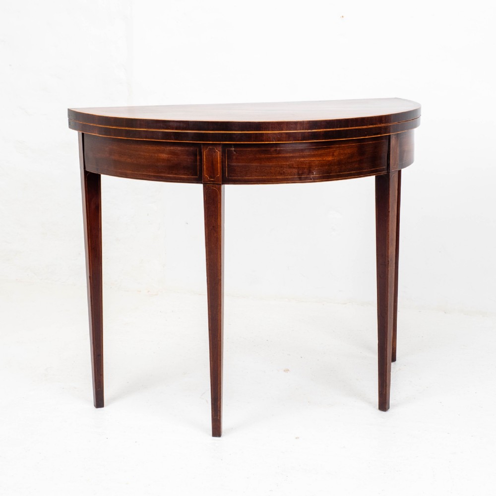 George III Demi-Lune Mahogany Inlaid Console Card/Games Table View IV