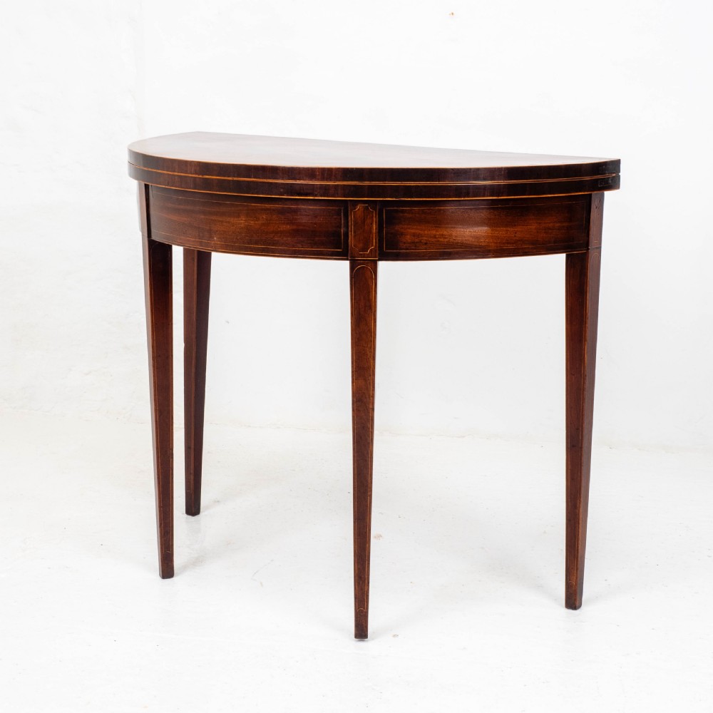 George III Demi-Lune Mahogany Inlaid Console Card/Games Table View V