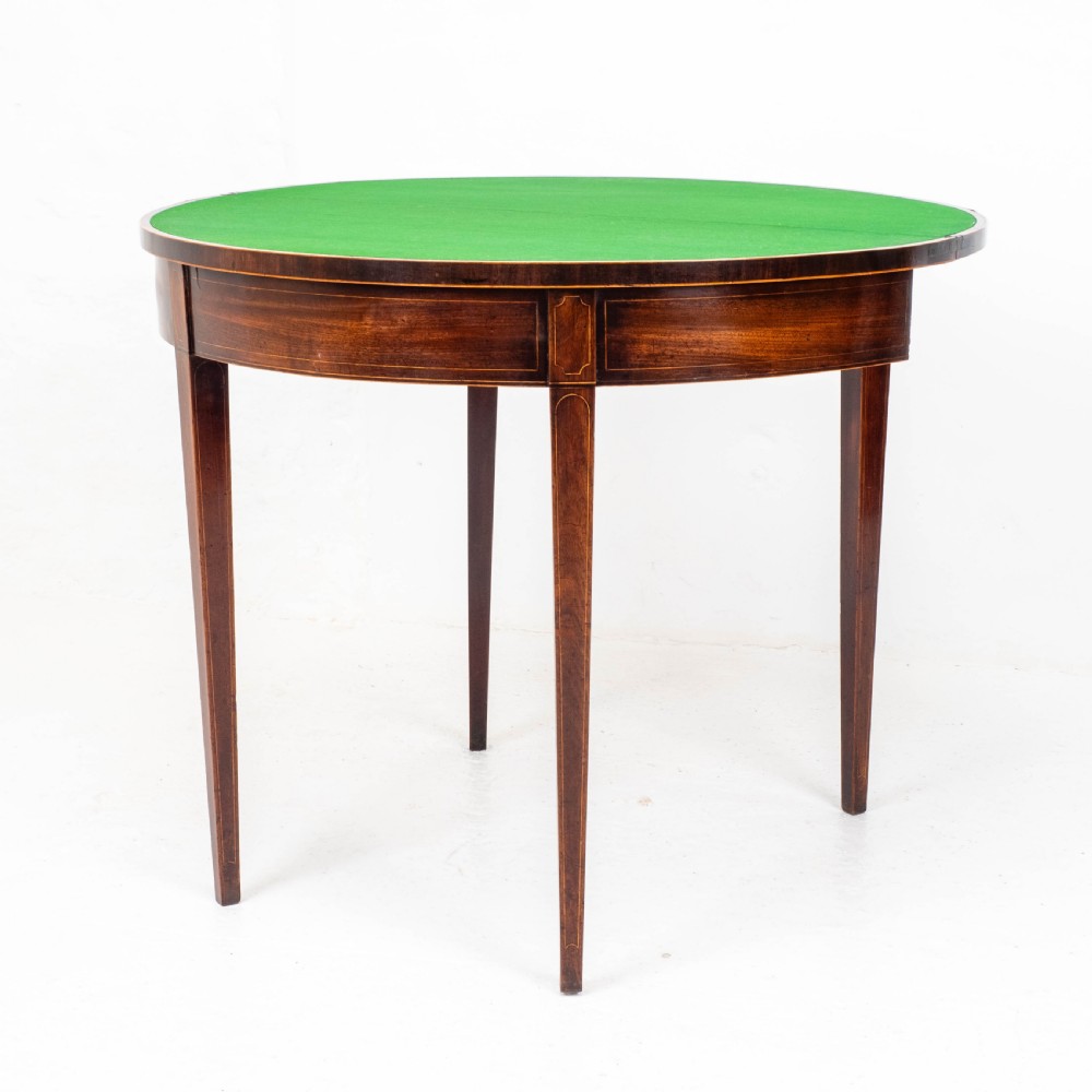 George III Demi-Lune Mahogany Inlaid Console Card/Games Table View VII