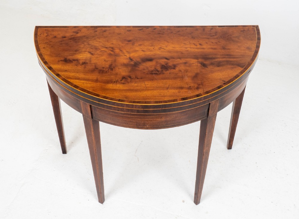 George III Demi-Lune Mahogany Inlaid Console Card/Games Table View VIII