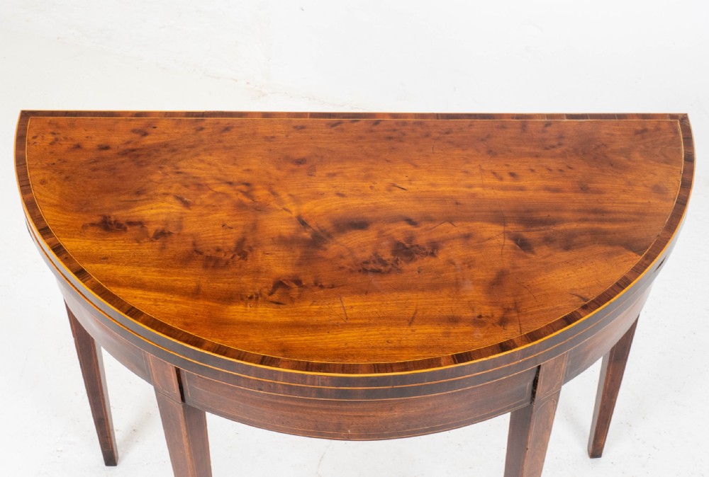 George III Demi-Lune Mahogany Inlaid Console Card/Games Table View IX