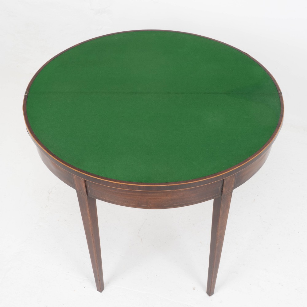 George III Demi-Lune Mahogany Inlaid Console Card/Games Table View X