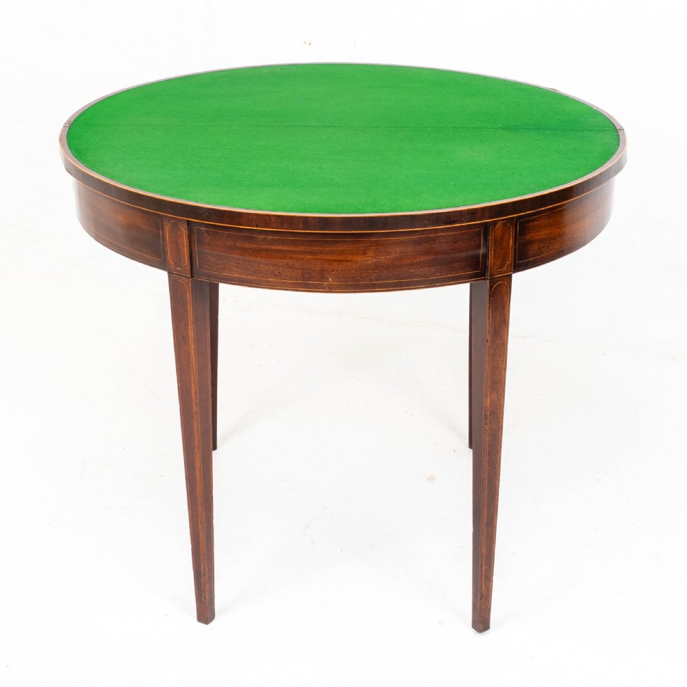 George III Demi-Lune Mahogany Inlaid Console Card/Games Table View XII