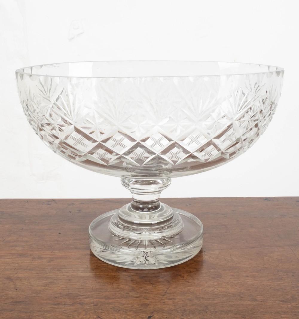 Victorian Large Crystal Cut Glass Oval Pedestal Bowl / Centrepiece C19th