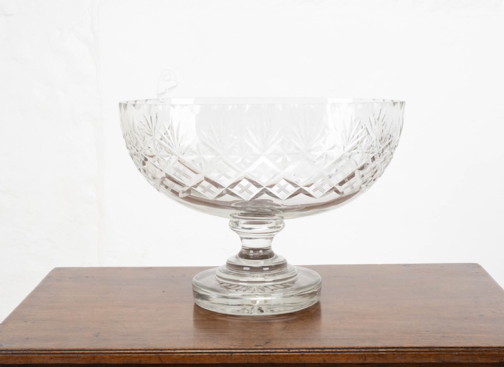 Victorian Large Crystal Cut Glass Oval Pedestal Bowl / Centrepiece C19th View II