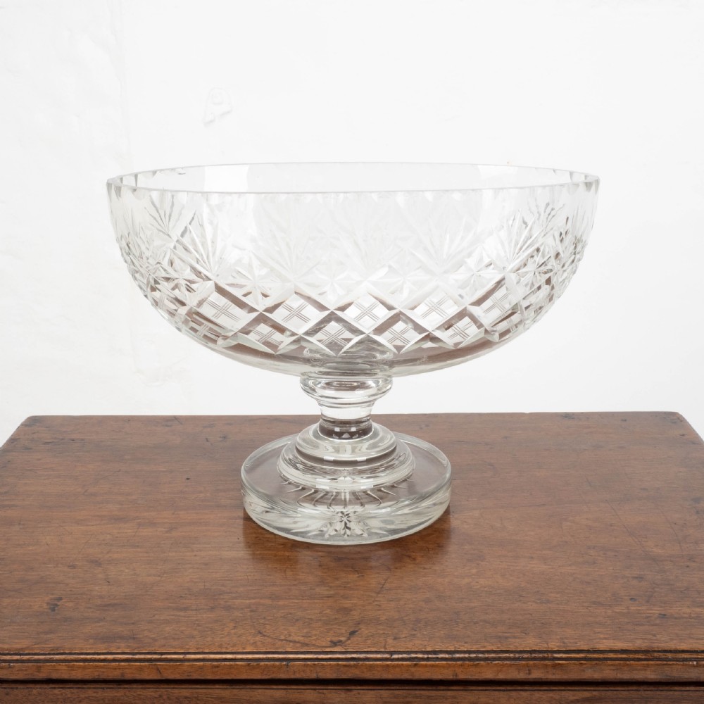 Victorian Large Crystal Cut Glass Oval Pedestal Bowl / Centrepiece C19th View III