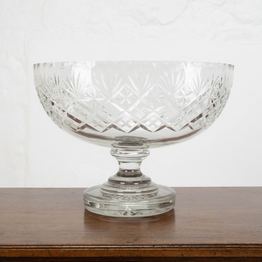 Victorian Large Crystal Cut Glass Oval Pedestal Bowl / Centrepiece C19th View IV