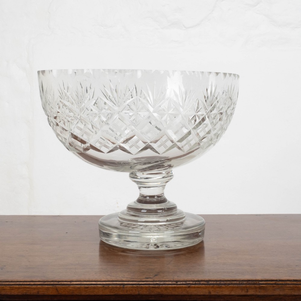 Victorian Large Crystal Cut Glass Oval Pedestal Bowl / Centrepiece C19th View V