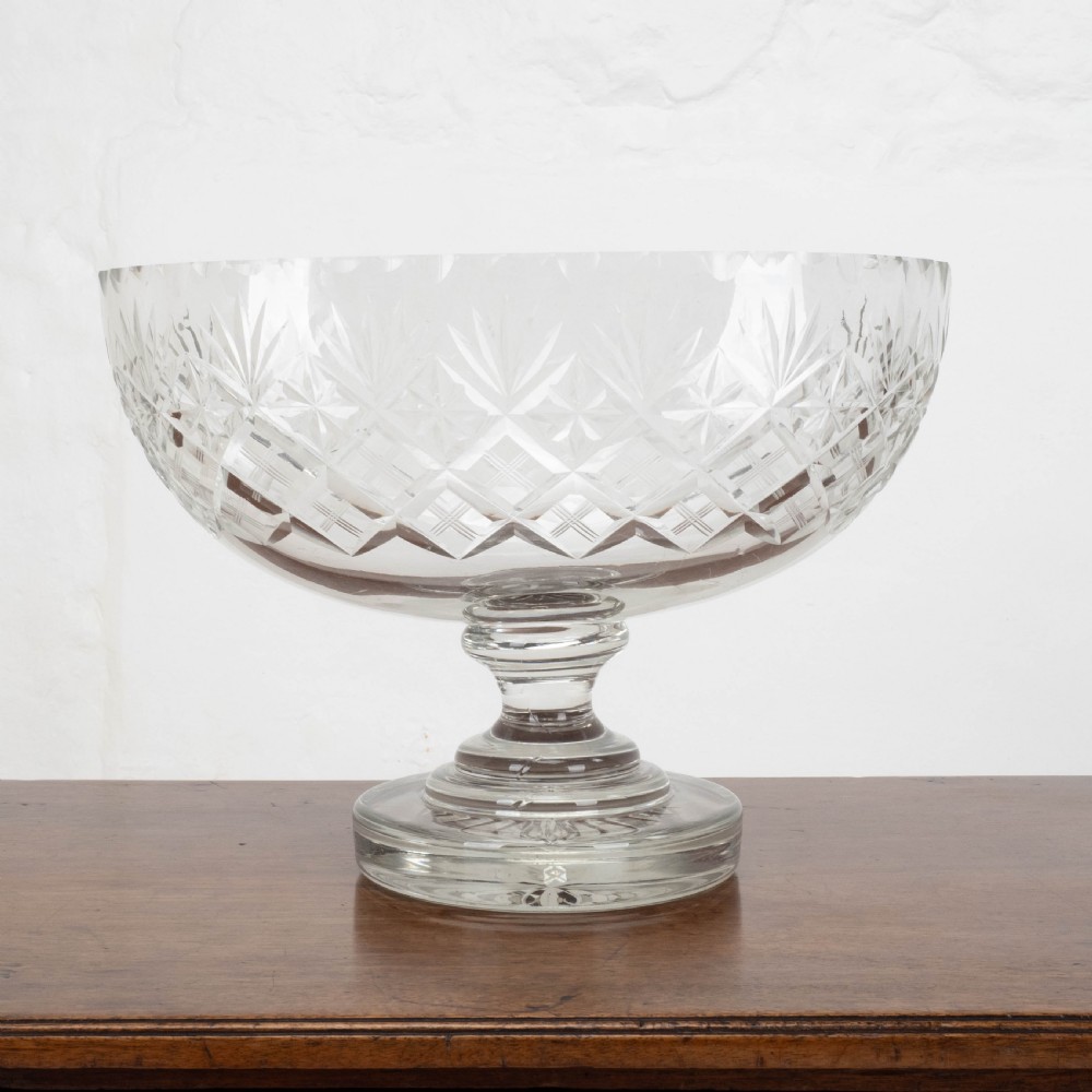 Victorian Large Crystal Cut Glass Oval Pedestal Bowl / Centrepiece C19th View VI