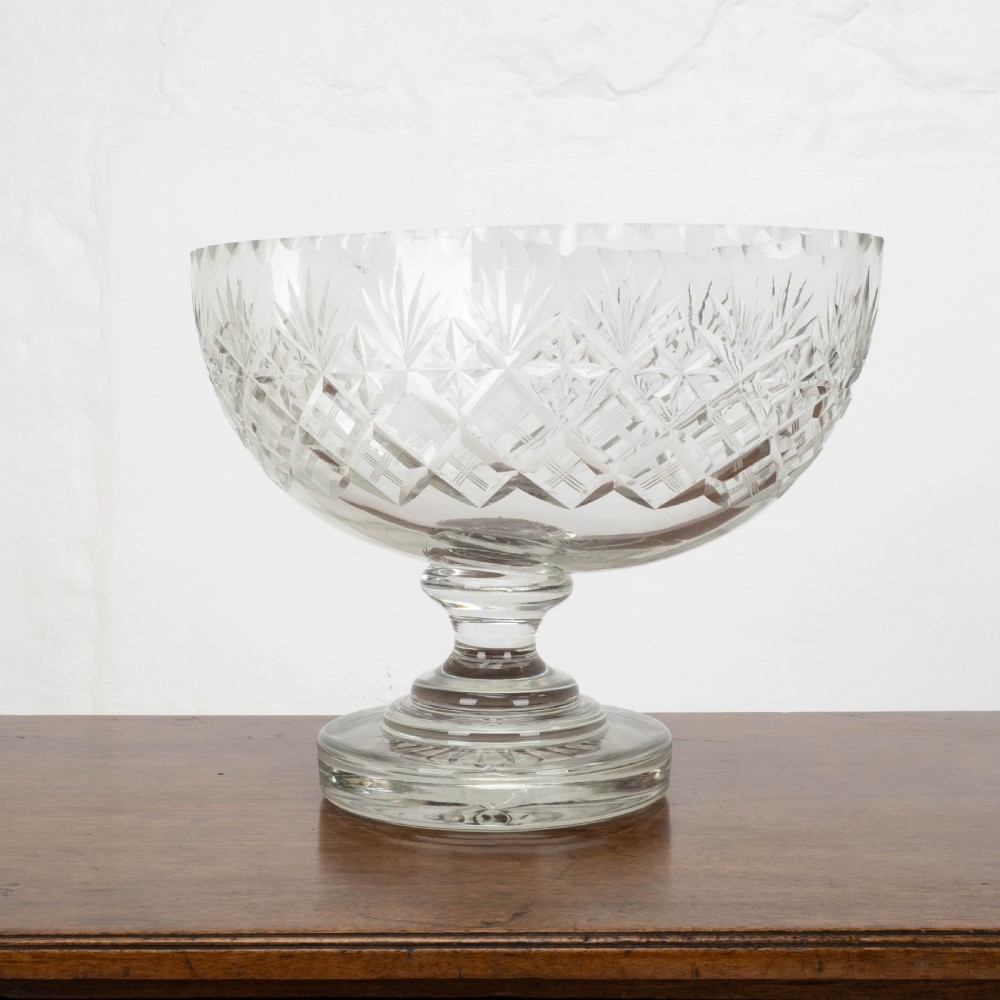Victorian Large Crystal Cut Glass Oval Pedestal Bowl / Centrepiece C19th View VIII