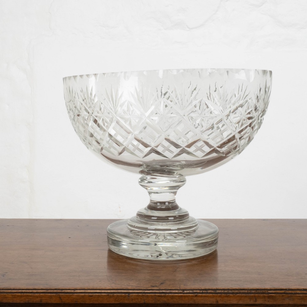 Victorian Large Crystal Cut Glass Oval Pedestal Bowl / Centrepiece C19th View IX