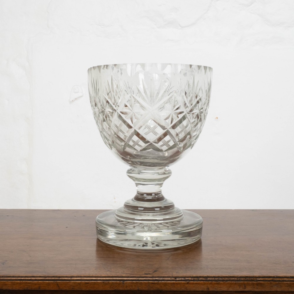 Victorian Large Crystal Cut Glass Oval Pedestal Bowl / Centrepiece C19th View X