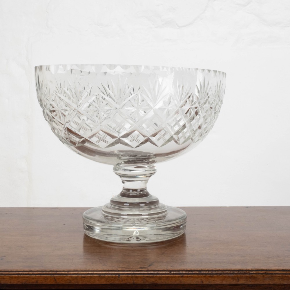 Victorian Large Crystal Cut Glass Oval Pedestal Bowl / Centrepiece C19th View XI