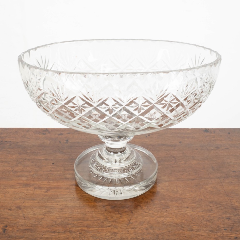Victorian Large Crystal Cut Glass Oval Pedestal Bowl / Centrepiece C19th View XII