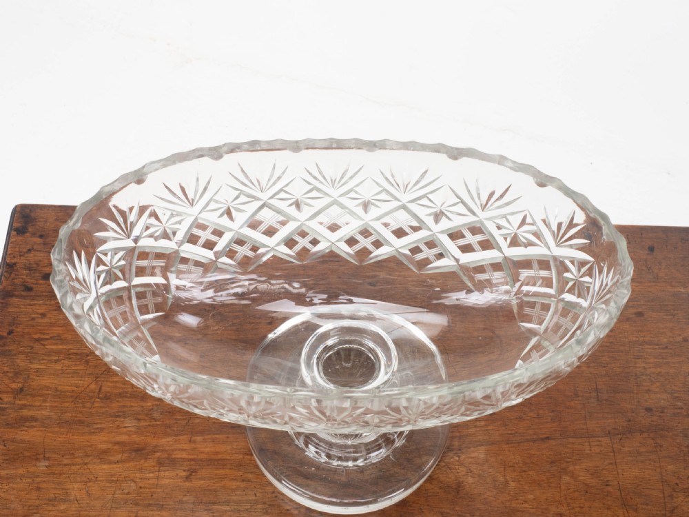 Victorian Large Crystal Cut Glass Oval Pedestal Bowl / Centrepiece C19th View XIV