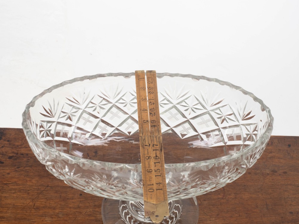 Victorian Large Crystal Cut Glass Oval Pedestal Bowl / Centrepiece C19th View XVI