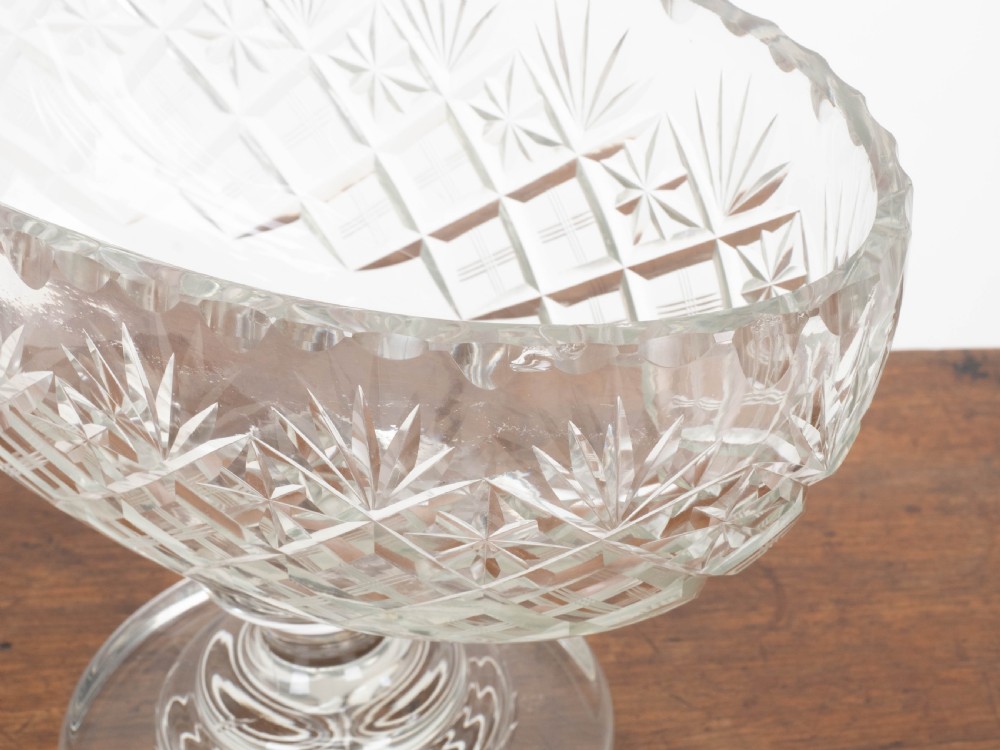 Victorian Large Crystal Cut Glass Oval Pedestal Bowl / Centrepiece C19th View XVII