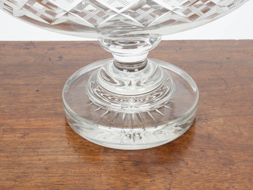 Victorian Large Crystal Cut Glass Oval Pedestal Bowl / Centrepiece C19th View XIX