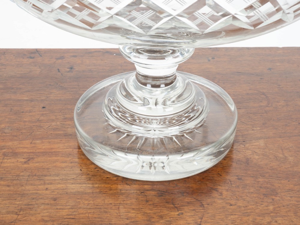 Victorian Large Crystal Cut Glass Oval Pedestal Bowl / Centrepiece C19th View XX