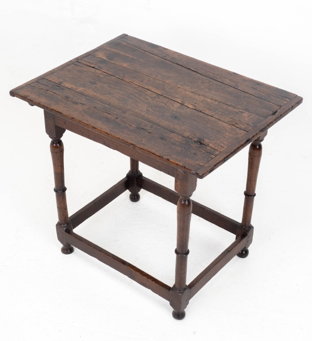 C17th Carolean Oak Plank Top Country Side Table (Jacobean, William & Mary)