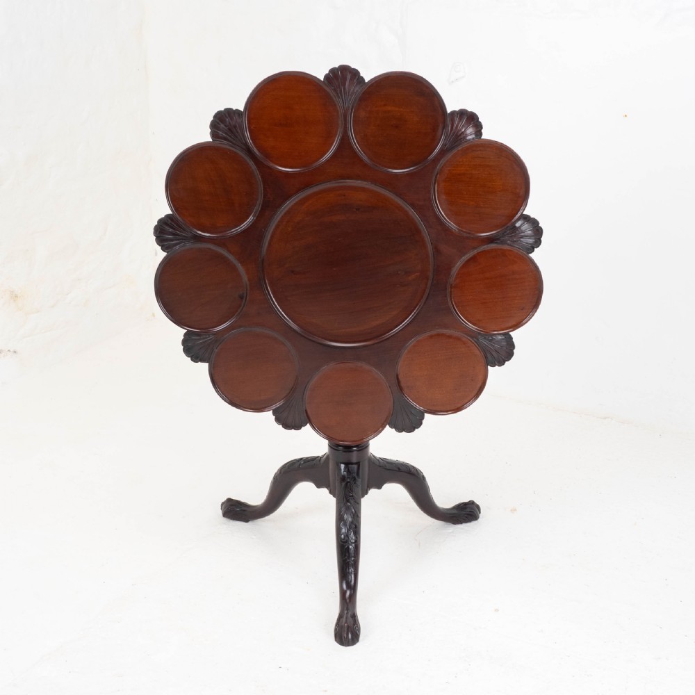 Georgian Lobed Top Carved Mahogany Birdcage Tripod Supper Table C18th View II