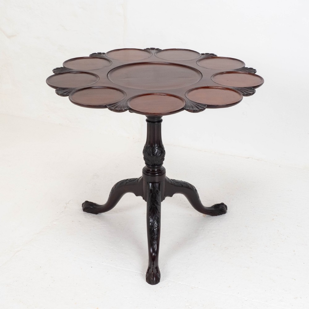 Georgian Lobed Top Carved Mahogany Birdcage Tripod Supper Table C18th View III