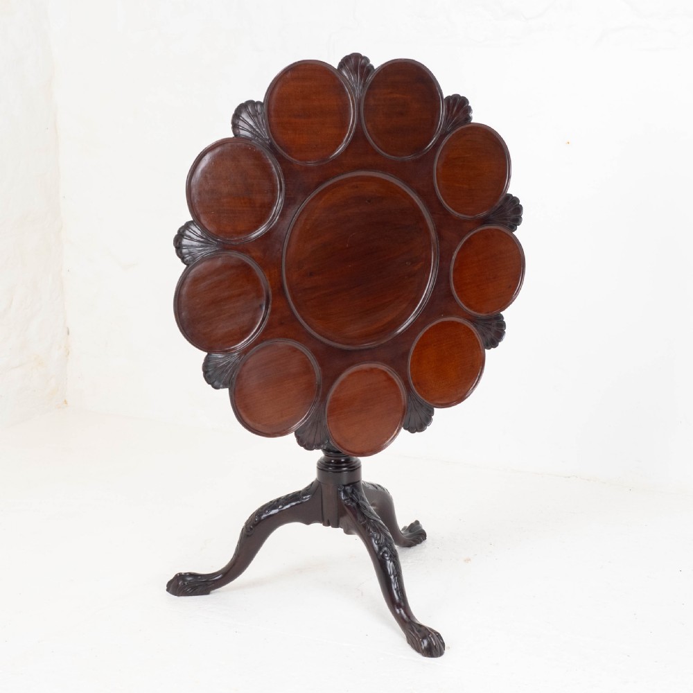 Georgian Lobed Top Carved Mahogany Birdcage Tripod Supper Table C18th View IV