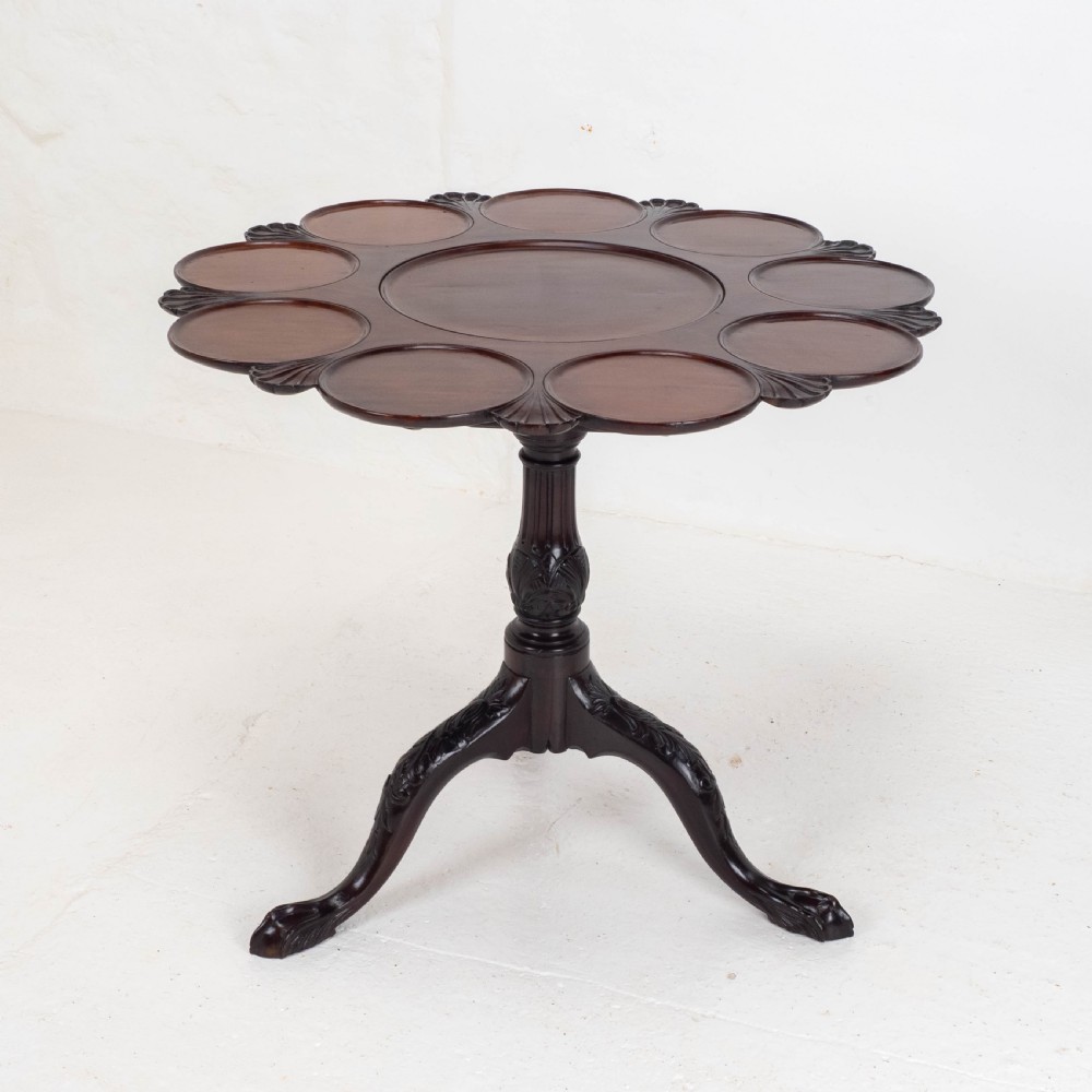 Georgian Lobed Top Carved Mahogany Birdcage Tripod Supper Table C18th View V