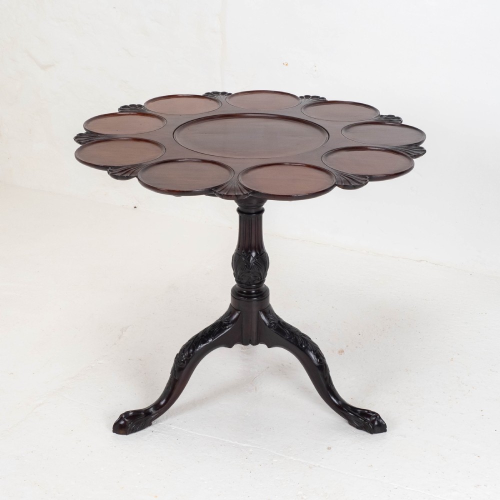 Georgian Lobed Top Carved Mahogany Birdcage Tripod Supper Table C18th View VI