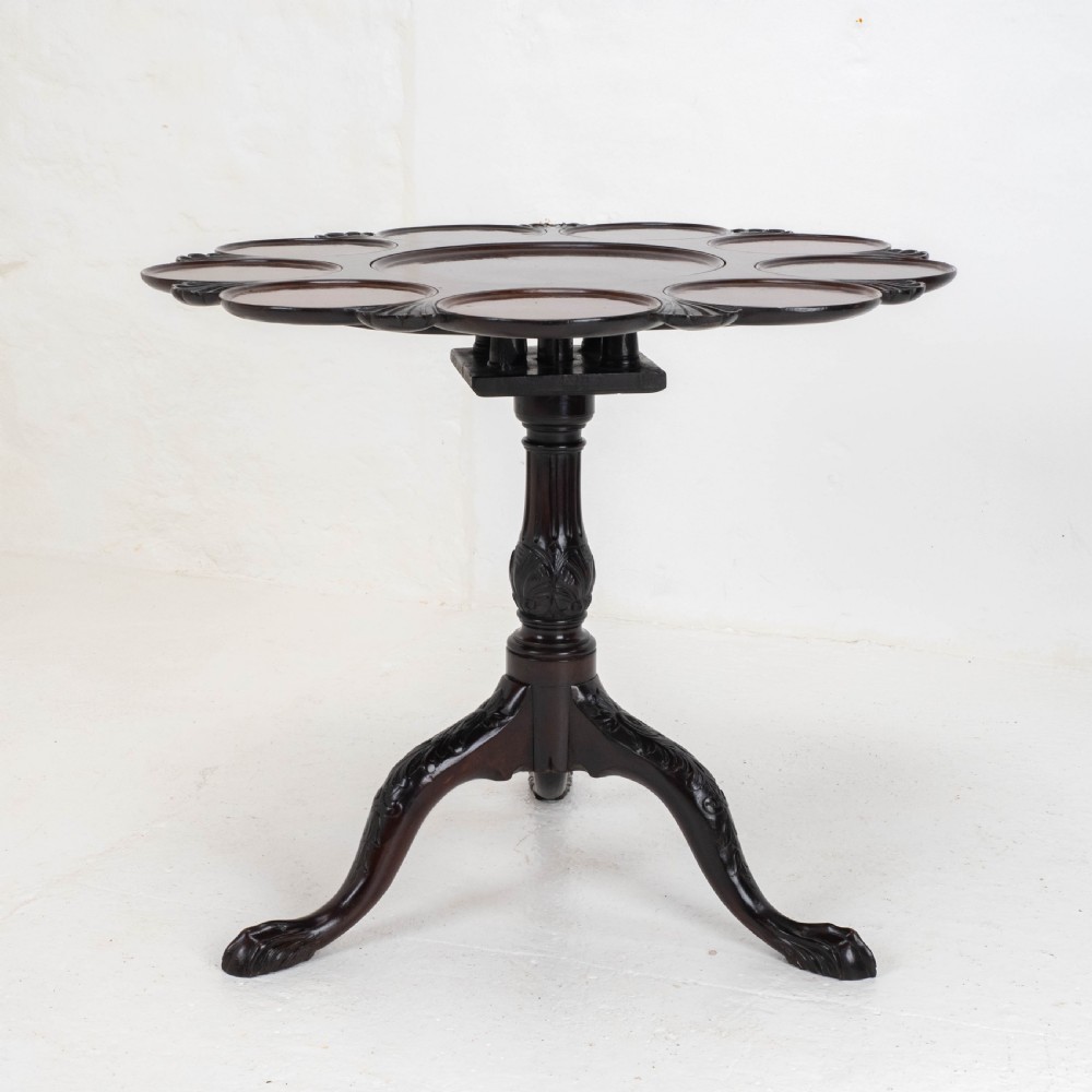 Georgian Lobed Top Carved Mahogany Birdcage Tripod Supper Table C18th View VII
