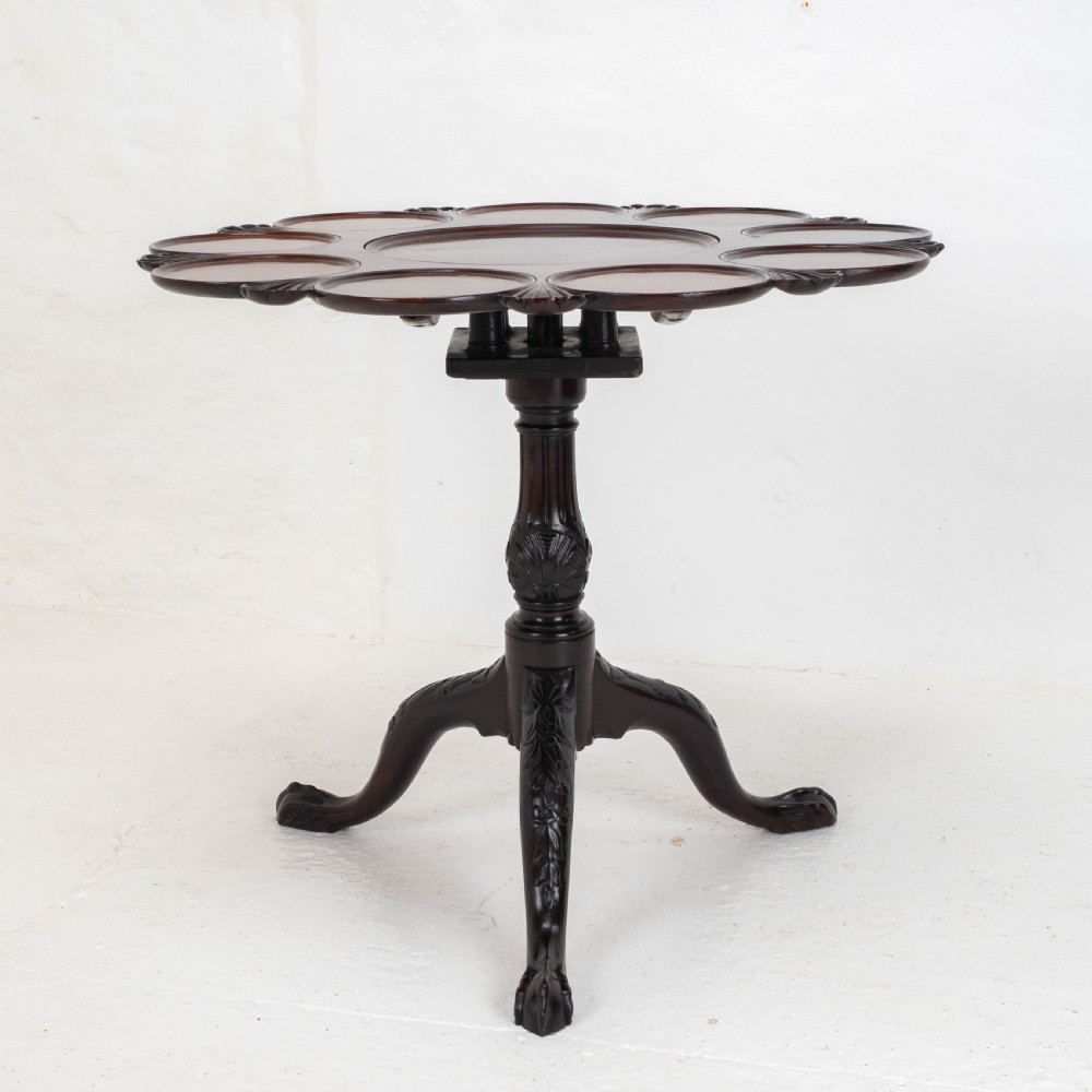 Georgian Lobed Top Carved Mahogany Birdcage Tripod Supper Table C18th View VIII