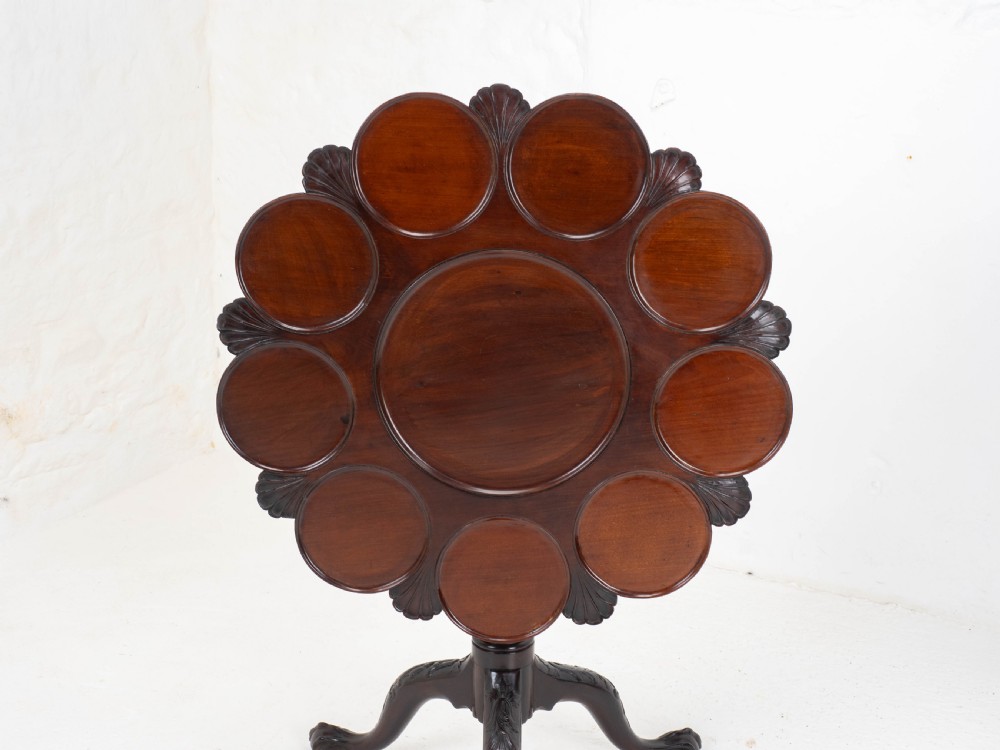 Georgian Lobed Top Carved Mahogany Birdcage Tripod Supper Table C18th View IX