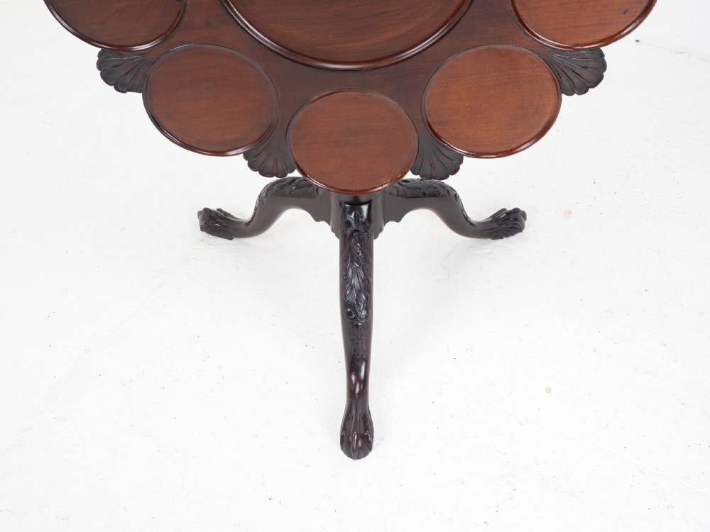Georgian Lobed Top Carved Mahogany Birdcage Tripod Supper Table C18th View X