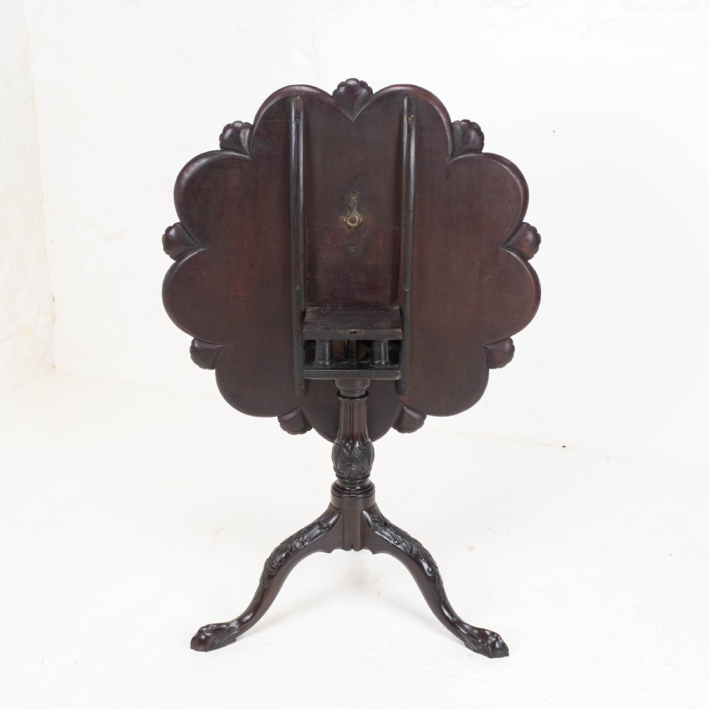 Georgian Lobed Top Carved Mahogany Birdcage Tripod Supper Table C18th View XIV