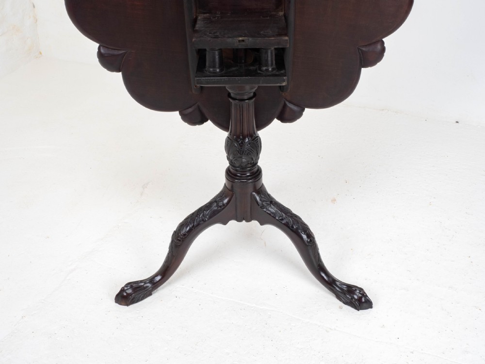 Georgian Lobed Top Carved Mahogany Birdcage Tripod Supper Table C18th View XVI