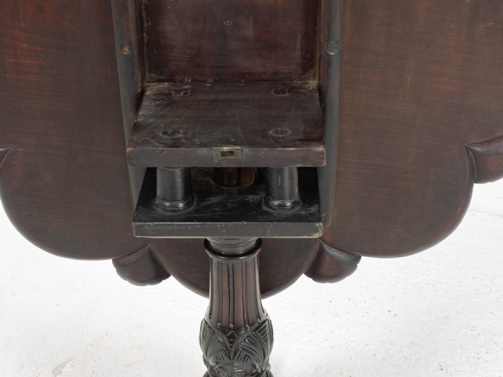 Georgian Lobed Top Carved Mahogany Birdcage Tripod Supper Table C18th View XVII