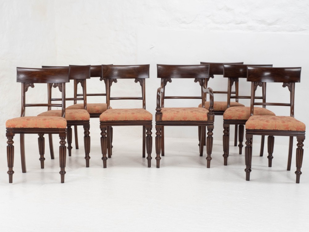 Set of 8 Regency / William IV Bar Back Mahogany Dining Chairs & Carver View II