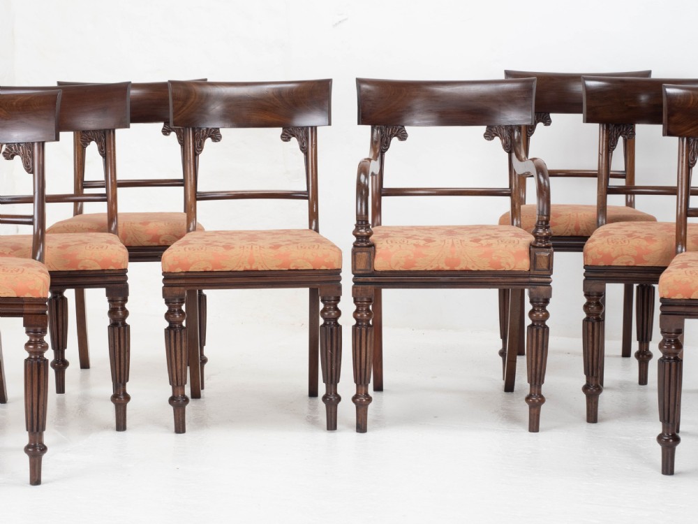 Set of 8 Regency / William IV Bar Back Mahogany Dining Chairs & Carver View III