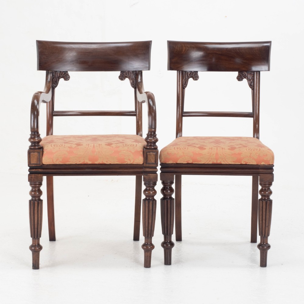 Set of 8 Regency / William IV Bar Back Mahogany Dining Chairs & Carver View XII